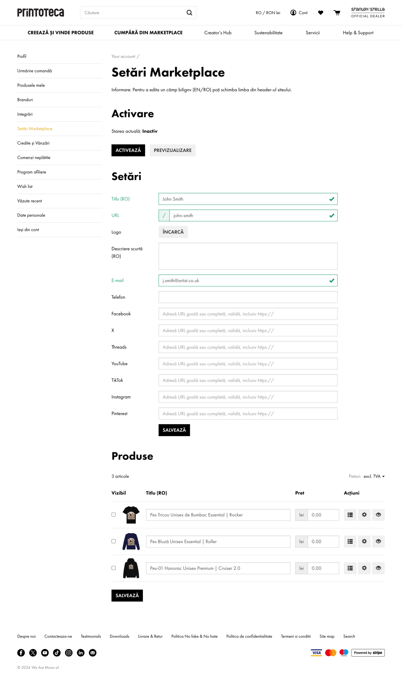 Printoteca Marketplace settings